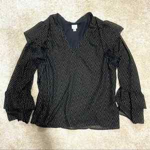 A New Day Black Gold Chiffon Lined Top Shirt Blouse Size XXL